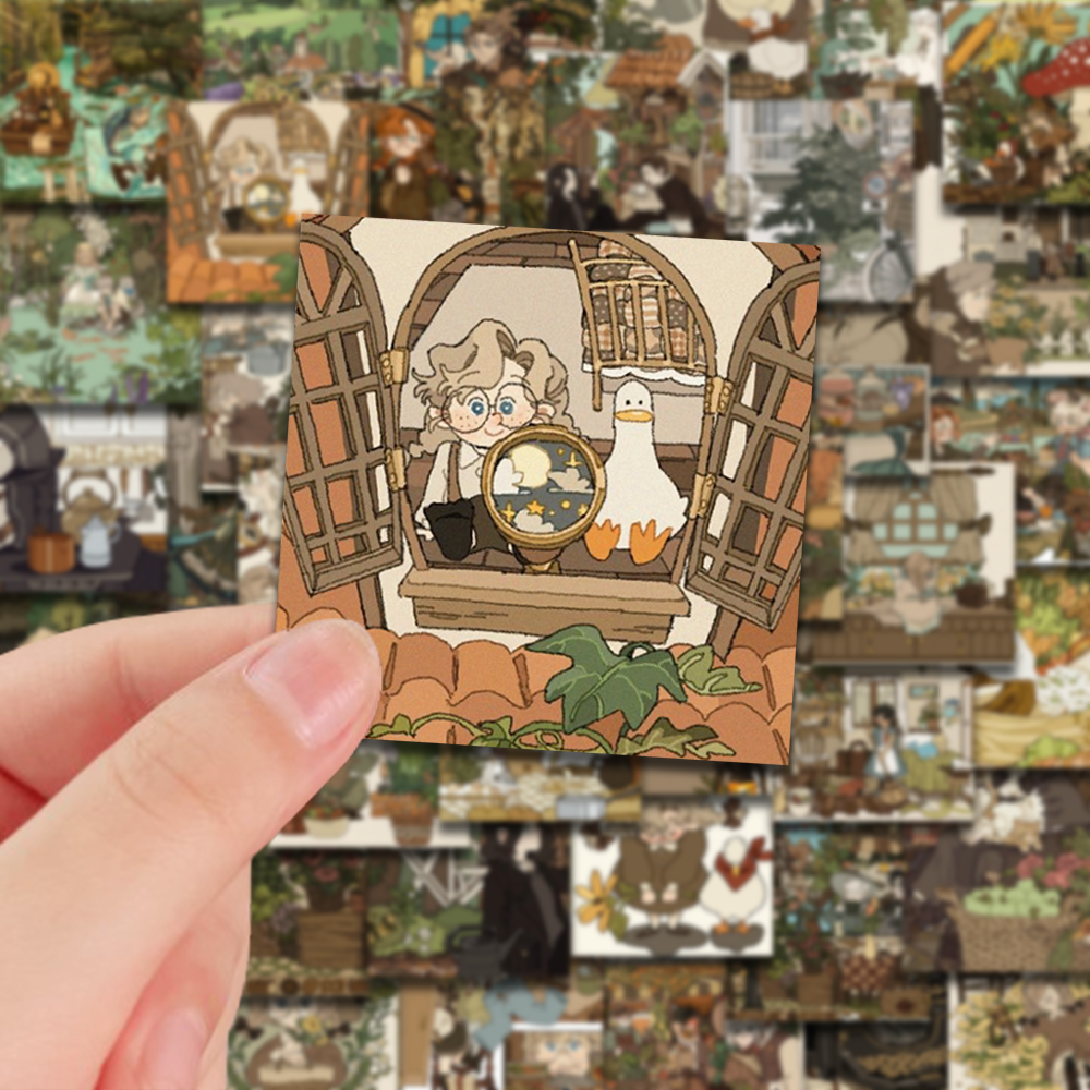 54张复古童话世界贴纸森系唯美意境DIY手账手机壳笔记本水杯装饰贴画