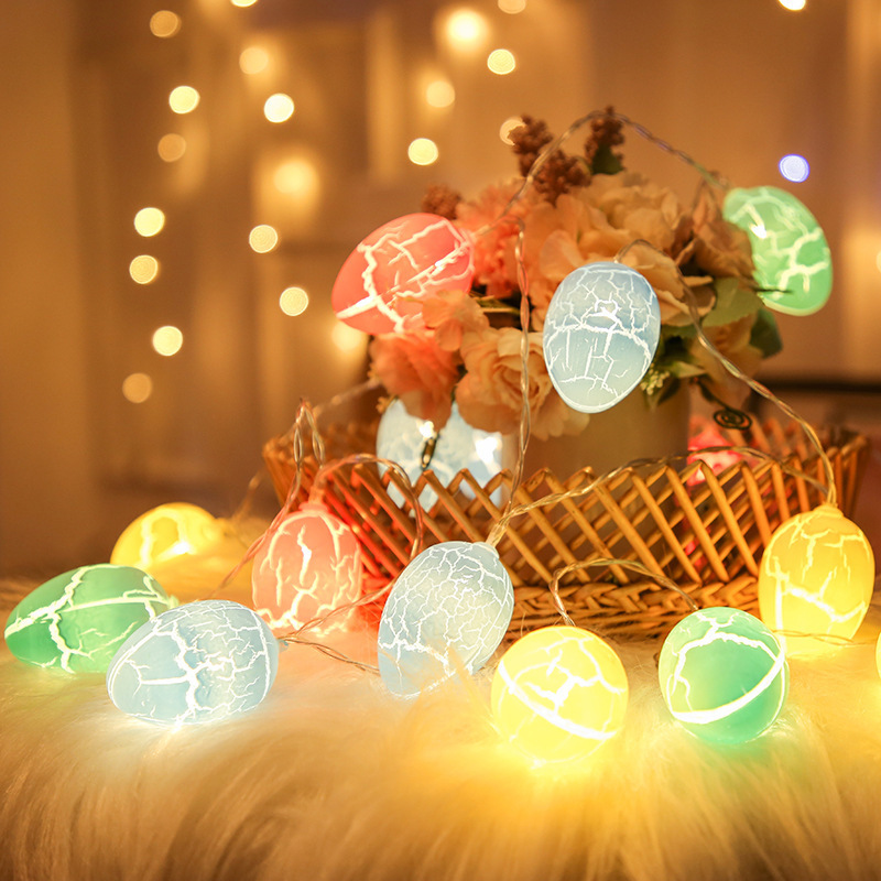 彩蛋灯串裂纹破壳蛋灯串鸡蛋装饰跨境亚马逊LED复活节装饰灯彩灯