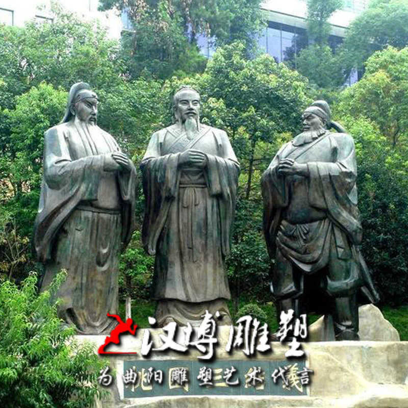 玻璃钢仿铜古代人物雕塑刘备关羽张飞桃园三结义三国名人雕像摆件