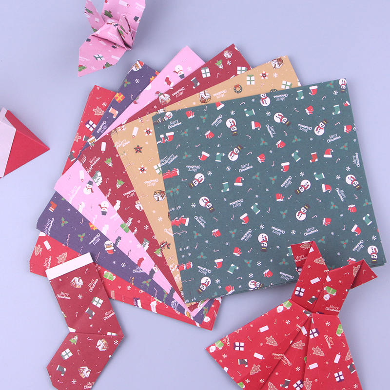 正方形15厘米印花彩纸圣诞老人圣诞树手工制作材料红白折纸卡纸