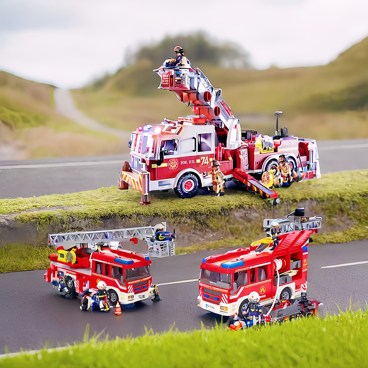 现货德Playmobil摩比世界消防员灭火救火卡车云梯9464/2玩具9463