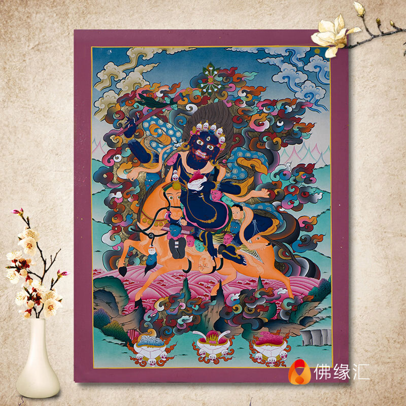 藏村吉祥天母手绘唐卡天然矿物颜料客厅室内玄关装饰挂画壁画