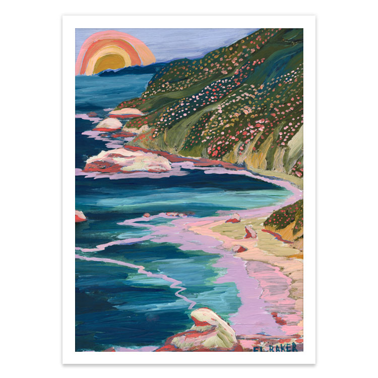 liveart 紫色海滩日落海洋风景原版装饰画Colourful seaside