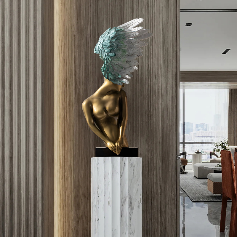 创意轻奢艺术人物雕塑树脂摆件天使设计师落地软装样板间客厅大堂