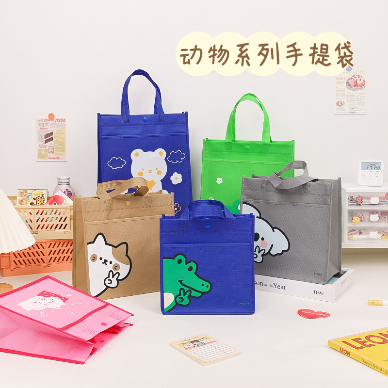 儿童饭盒袋卡通图案购物袋定制便携夹层折叠无纺布购物手提袋