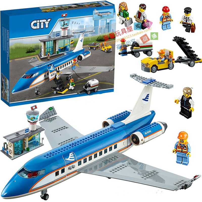 适用乐高城市系列国际机场航站楼客运飞机超大型客机拼装积木玩具
