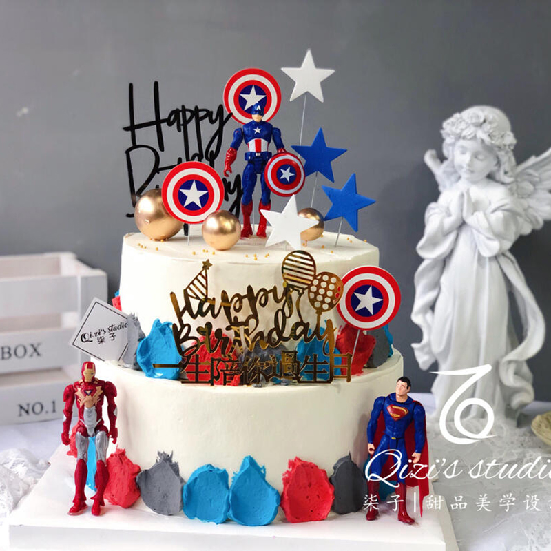 复仇者联盟蛋糕装饰摆件男孩生日烘培蛋糕摆件美国队长火车头蛋糕