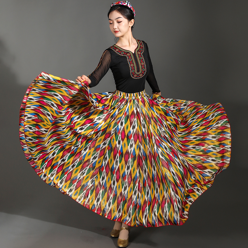 热巴同款新疆舞服720度大裙摆艾德莱斯裙子维族民族风舞台表演服