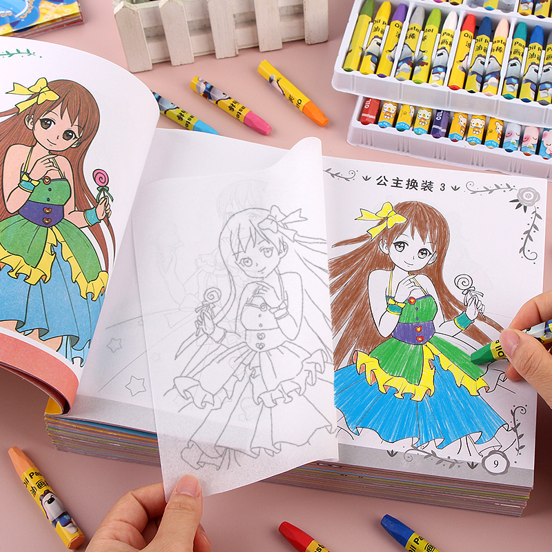 儿童蒙纸公主临摹描印画画本幼儿园手绘简笔画套装初学者涂色绘本