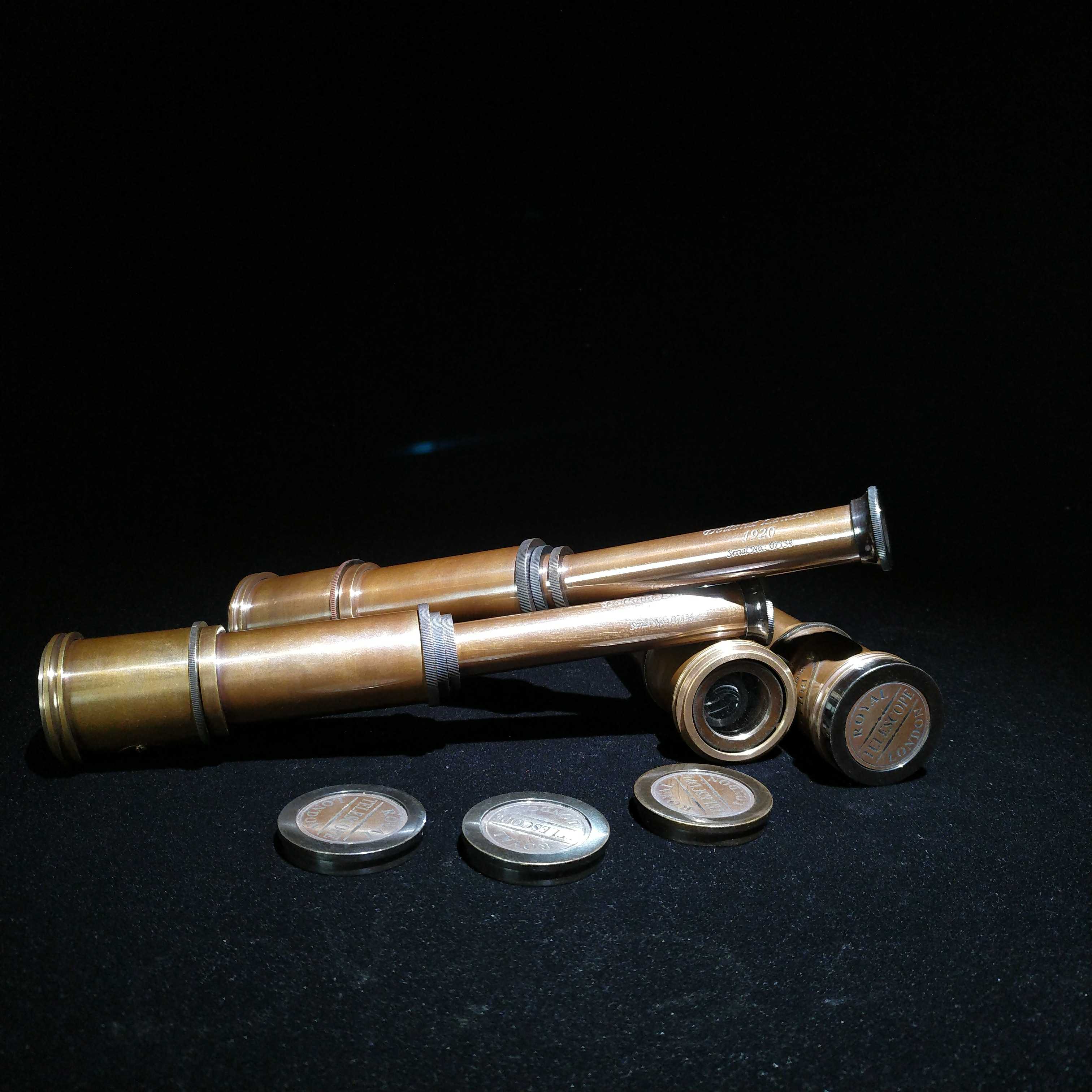 库存印度老式单筒黄铜航海望远镜带镜头盖功能正常怀旧复古摆件