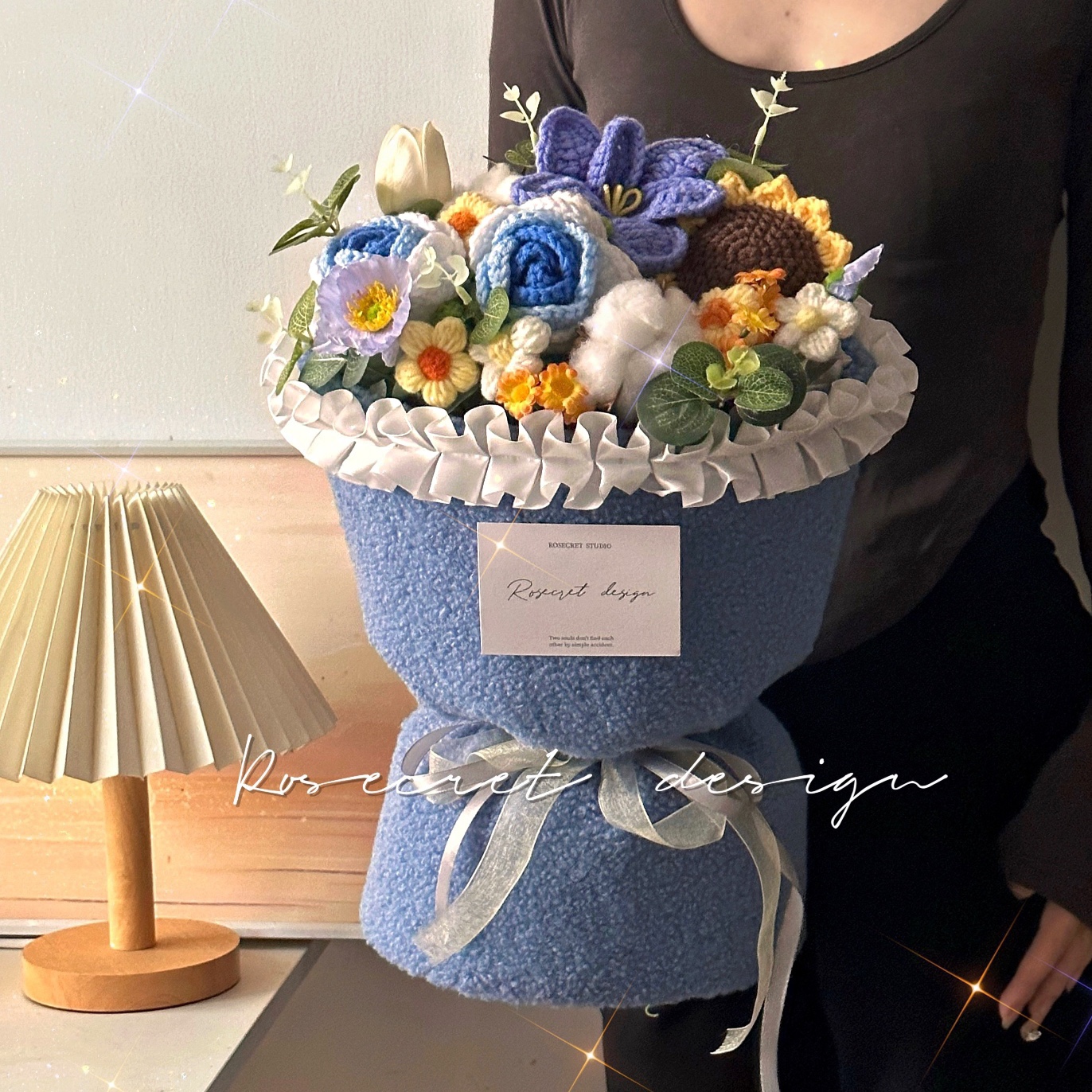 蓝色治愈毛线手工编织花束成品向日葵创意男生生日毕业礼物母亲节