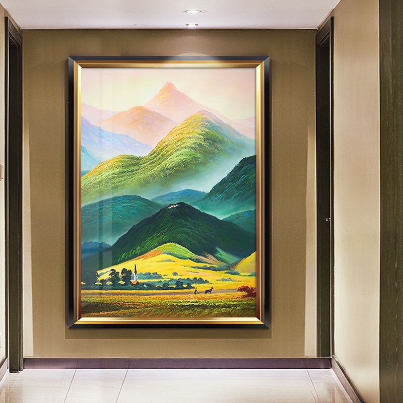 巨人山油画靠山客厅现代玄关过道高山风景壁画欧式招财寓意装饰画