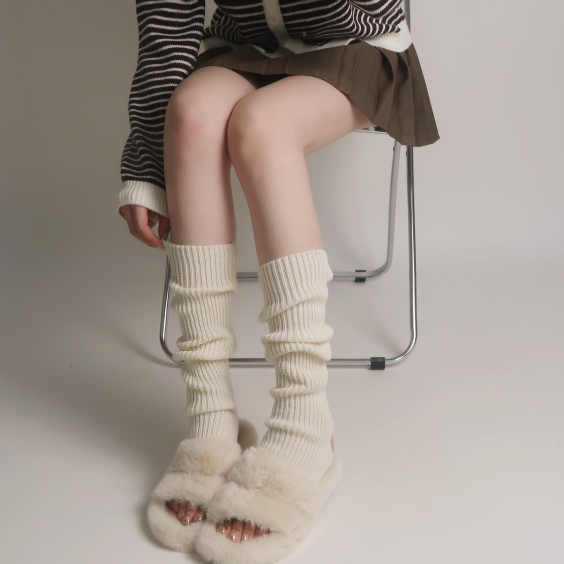 针织jk袜套袜子女白色长筒小腿袜腿套秋冬保暖Lolita堆堆袜洛丽塔