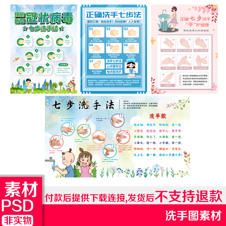 幼儿标准七步洗手法抵抗疫情宣传栏展板PSD素材源文件素材模板