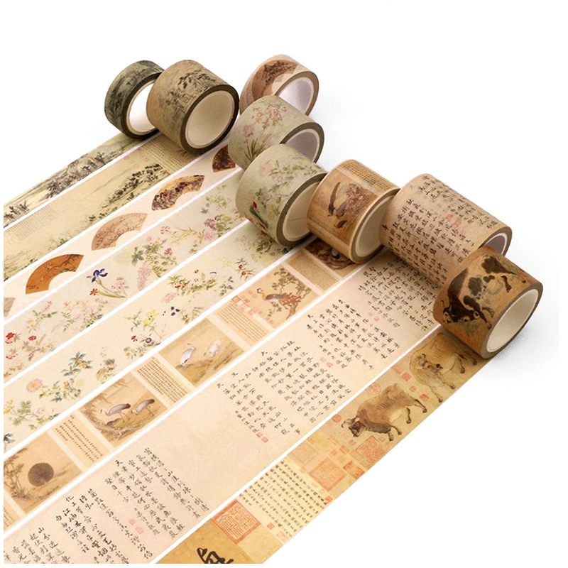 古风名画和纸胶带 中国古典字画书法山水花鸟 手账装饰贴整卷24款