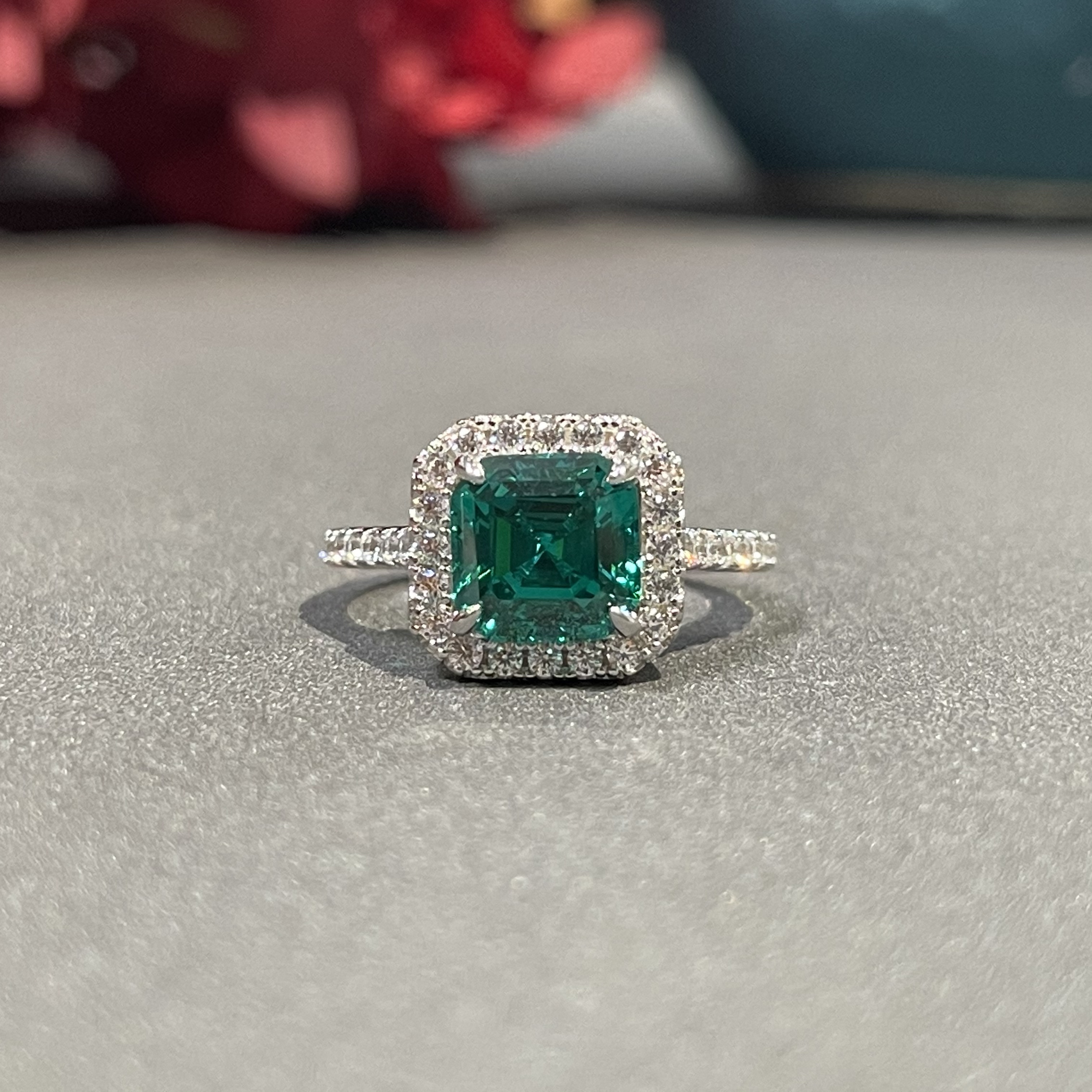 2克拉祖母绿切培育高碳钻戒s925纯银满钻镶嵌高级感彩宝戒指配饰