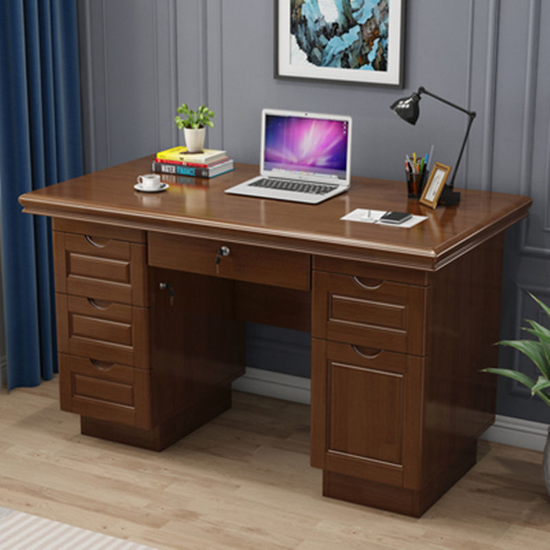 实木电脑桌椅组合家用老式办公桌写字桌子台式老板书桌带锁带抽屉