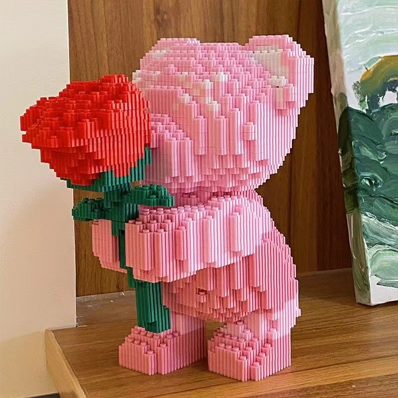新款粉色暴力熊积木益智拼装拼图微小颗粒玩具送女生情人节礼物