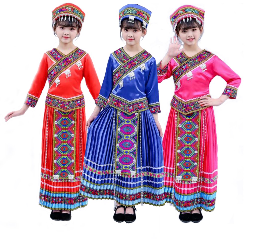 儿童舞蹈服长袖傈僳族演出服土族舞台服装土家族男女民族风服装