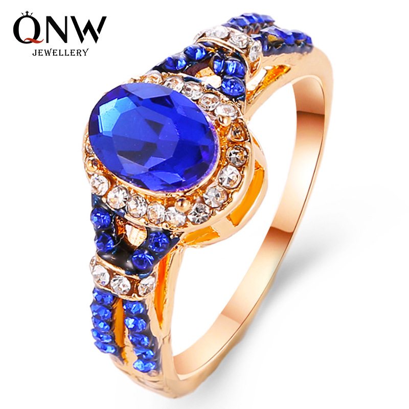 新款手饰 气质蓝色锆石镶钻戒指 经典女士手饰品