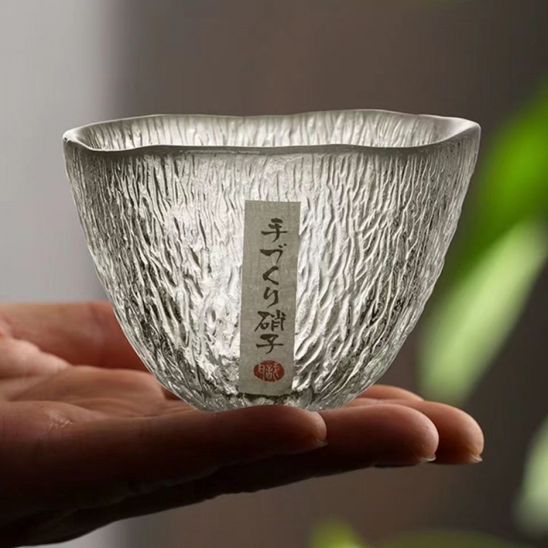 日式大号雨落锤纹小品茶杯手工主人杯玻璃日本清酒杯功夫茶具单杯