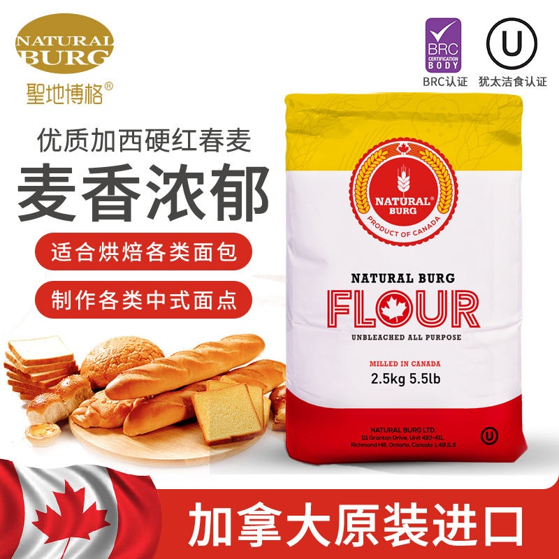 圣地博格高筋粉家用面粉烘焙小麦粉2.5kg饺子加拿大进口