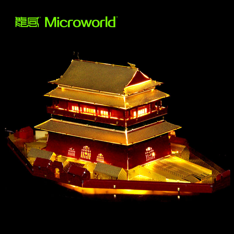 龙感金属拼图北京鼓楼古建筑模型3D立体拼装模型成人儿童简单手工