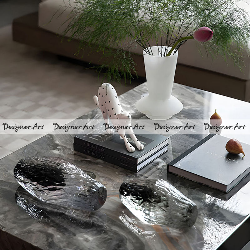 新品Desigenr现代样板间灰色玻璃花器波点豹子大理石花瓶组合饰品