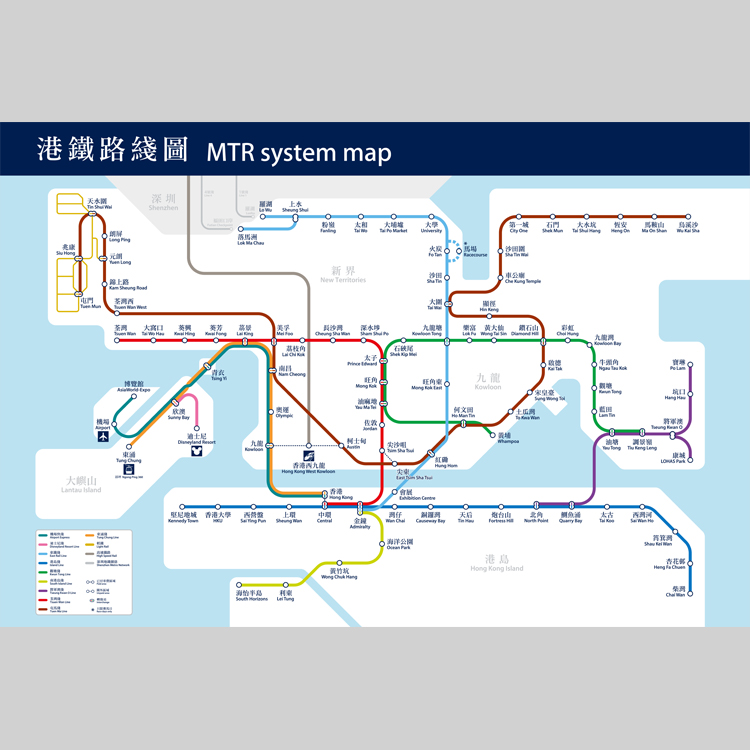 香港地铁轨道交通线路地图电子版设计素材文件