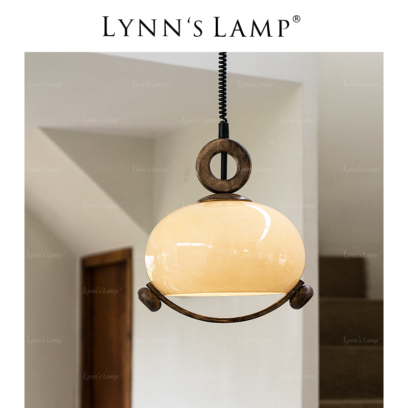 Lynn's立意 中古蘑菇餐厅吊灯 吧台复古实木书房卧室伸缩法式灯具