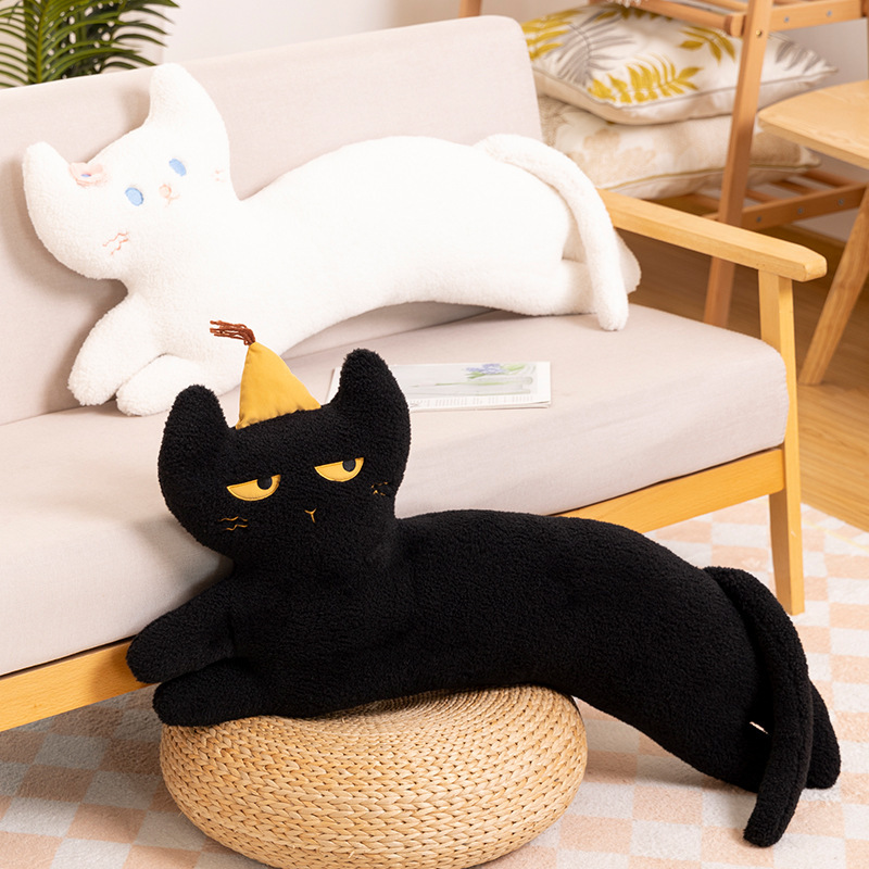 新款创意黑色可可猫咪抱枕毛绒玩具可爱少女心小猫靠垫沙发靠枕