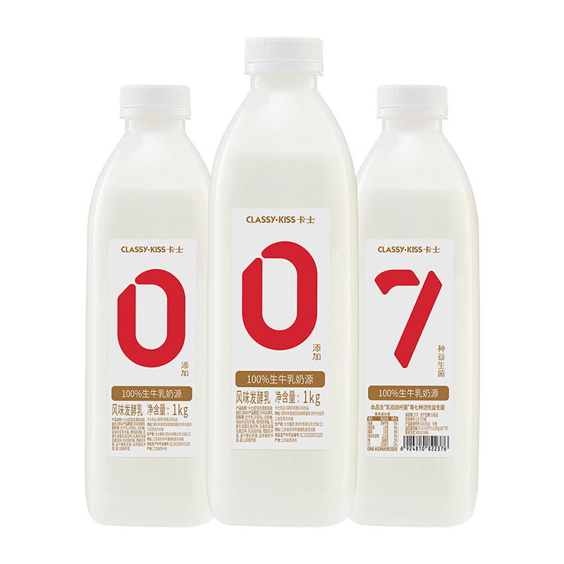 卡士007家庭装0添加酸奶1kg*2瓶装7种益生菌营养低温风味发酵乳