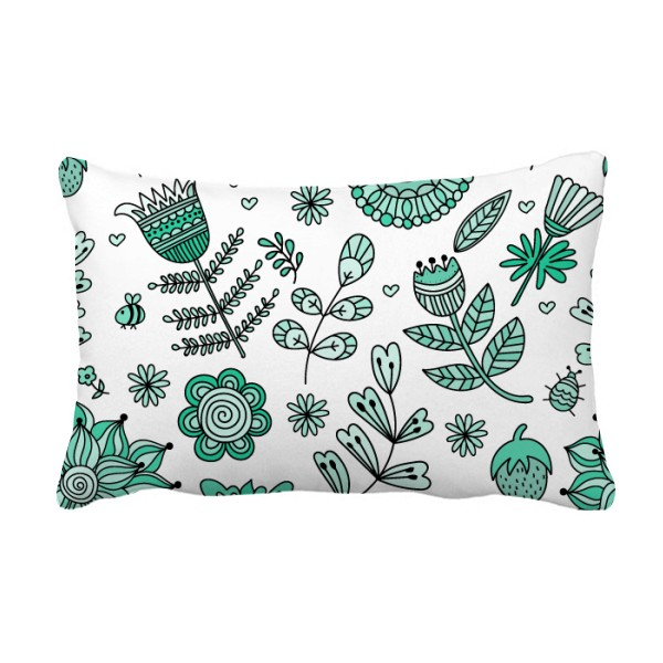 绿色简笔画花朵植物花纹抱枕靠枕腰枕沙发靠垫双面含芯礼物