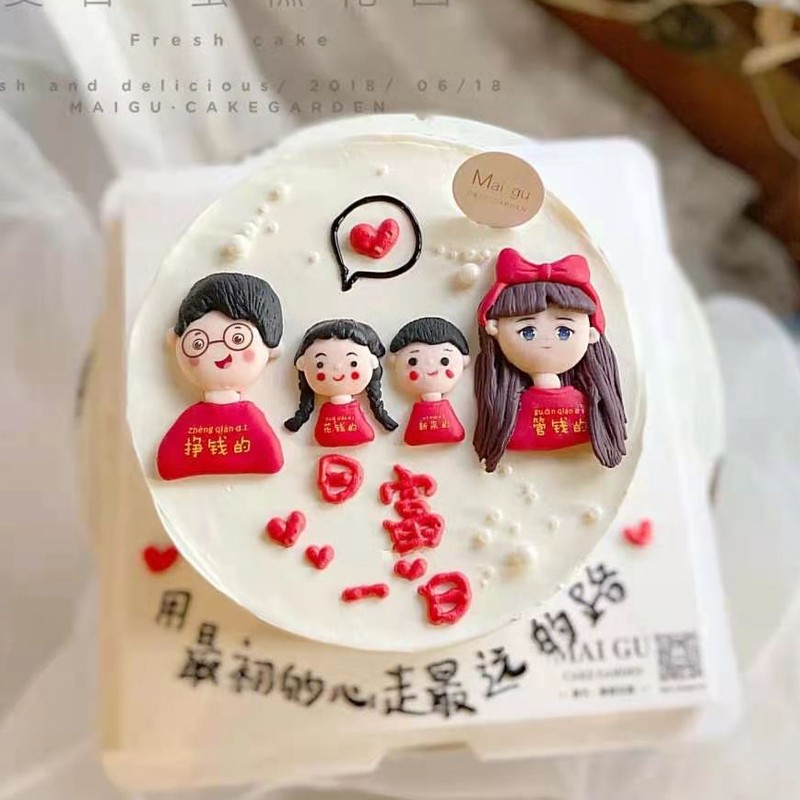 创意软陶一家四口蛋糕装饰品摆件网红插件全家福女儿儿子生日装扮