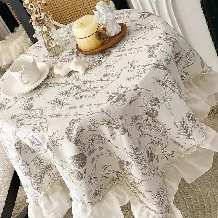 法式复古奶油色花边桌布植物美式田园茶几装饰布小香风高级感台布