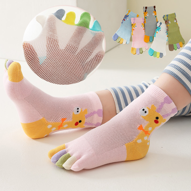 五指袜护跟儿童运动纯薄棉夏网眼透气宝宝卡通脚趾袜女童可爱棉袜