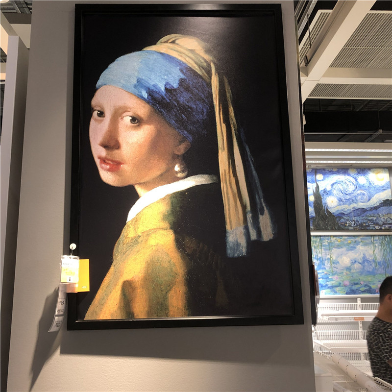 IKEA宜家 约纳斯塔 装饰画墙壁挂画框戴珍珠耳环的少女图片