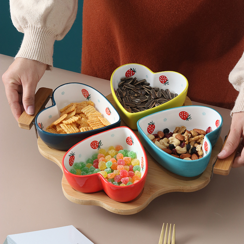 糖果拼盘陶瓷零食碗茶点甜品碗组合带托盘自助干果盘甜点手绘草莓