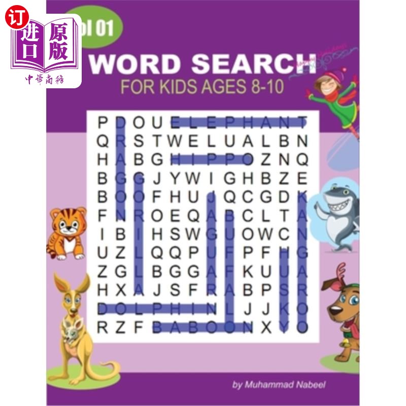 海外直订Word Search for Kids Ages 8-10 - Vol 1: Puzzle Activity Workbook for Clever Kids 单词搜索儿童年龄8-