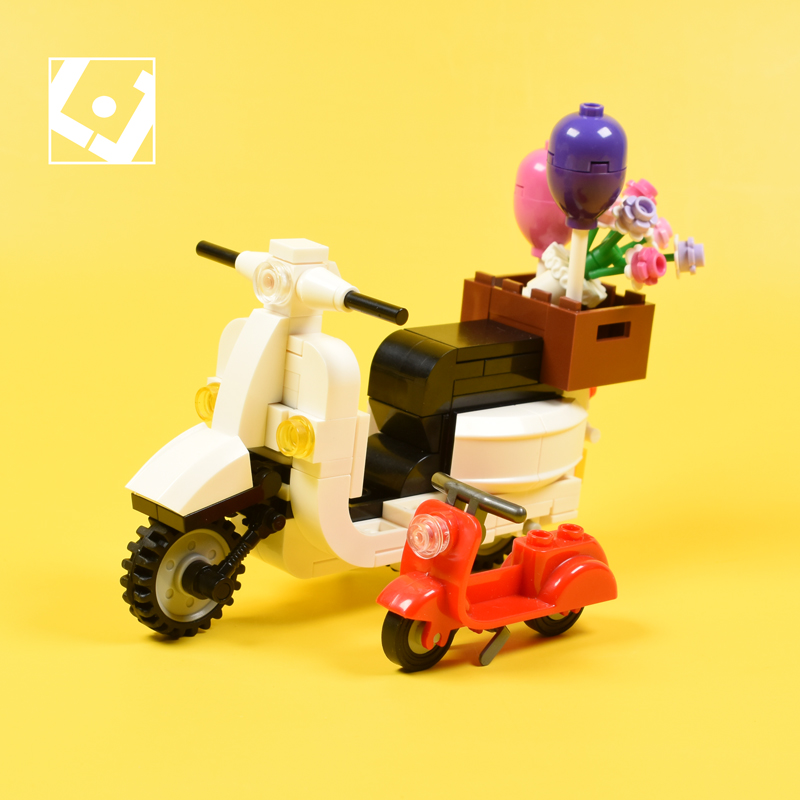 乐聚岛韦士伯摩托车MOC 迷你款小绵羊模型 赫本同款拼装积木玩具