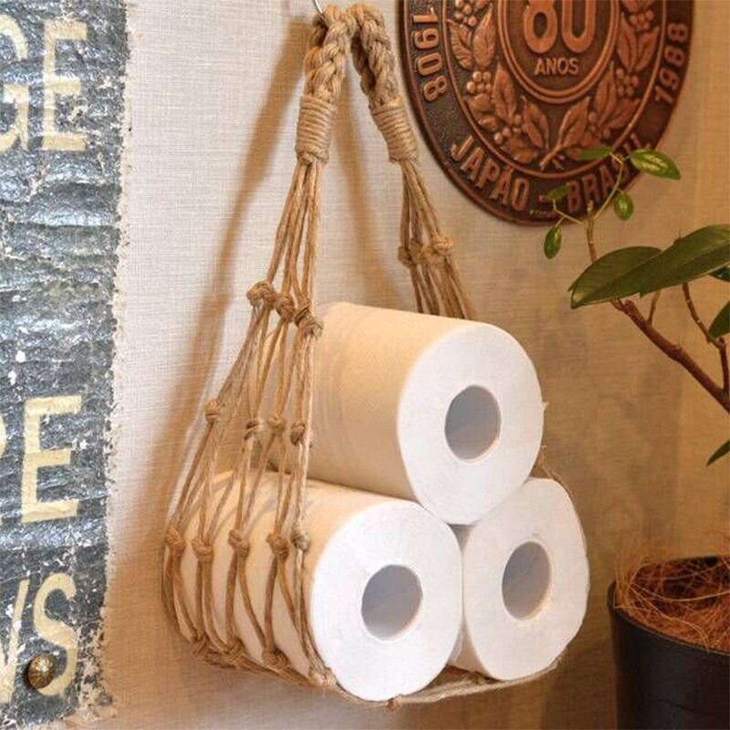 厨房日用品收纳网浴室浴巾纸巾简易收纳吊架手工麻绳储物吊床挂袋