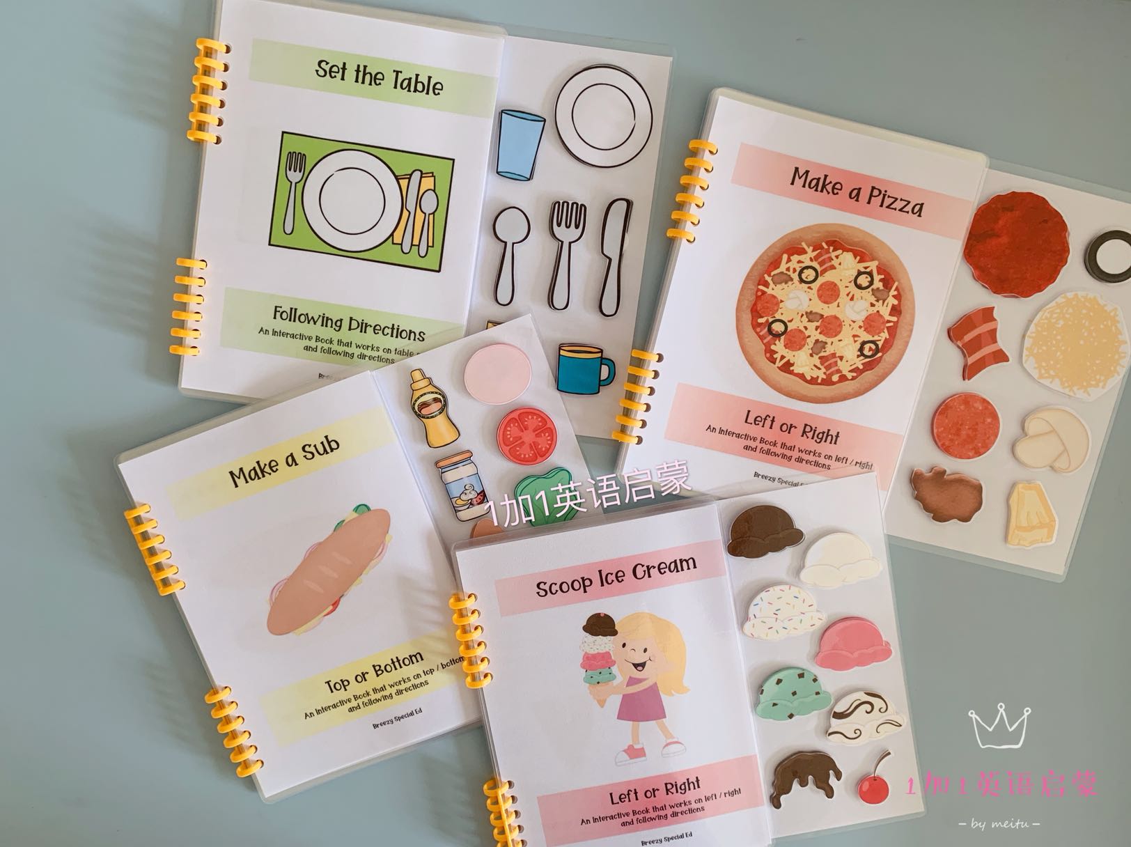 diy食物互动安静书英语启蒙冰淇淋制作贴纸书儿童幼儿园益智玩具