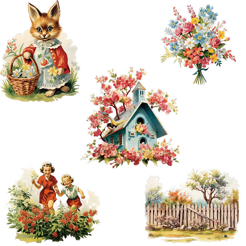 卡通可爱的小狐狸和小女孩衣服印花女装热转印贴纸图案胶印烫画