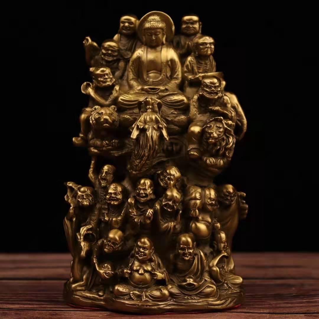 仿古纯铜十八罗汉如来佛祖佛像摆件降龙罗汉客厅家居供奉桌面摆件