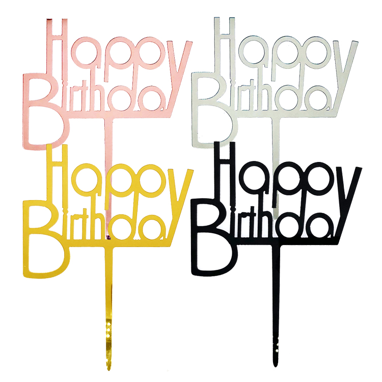 亚克力圆字母happy birthday蛋糕装饰插牌 金色生日快乐烘焙插件