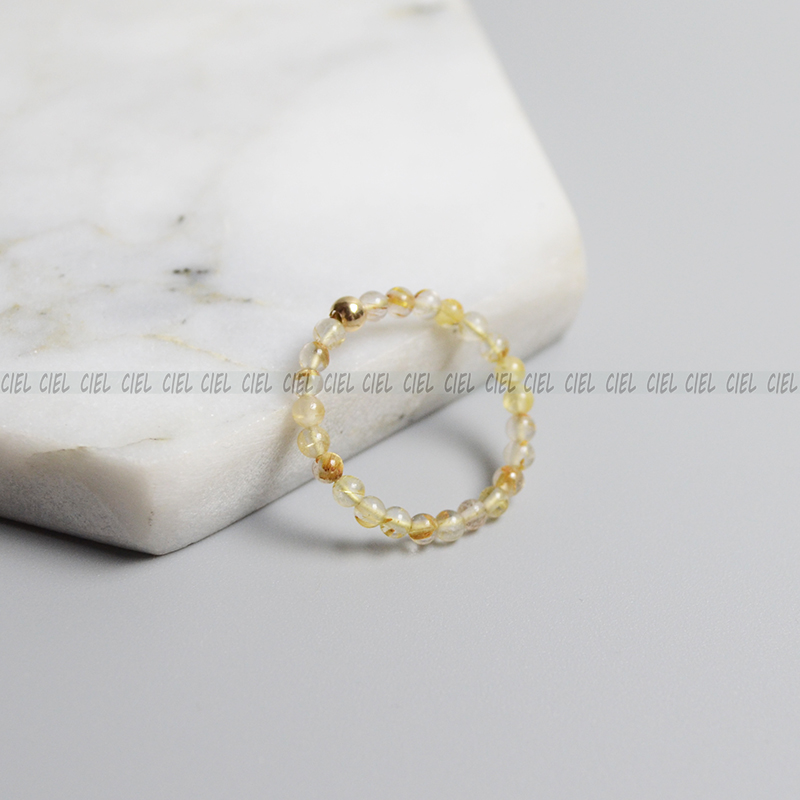 Ciel原创设计天然金发晶戒指2mm圆珠极细袖珍指环关节戒尾戒迷你