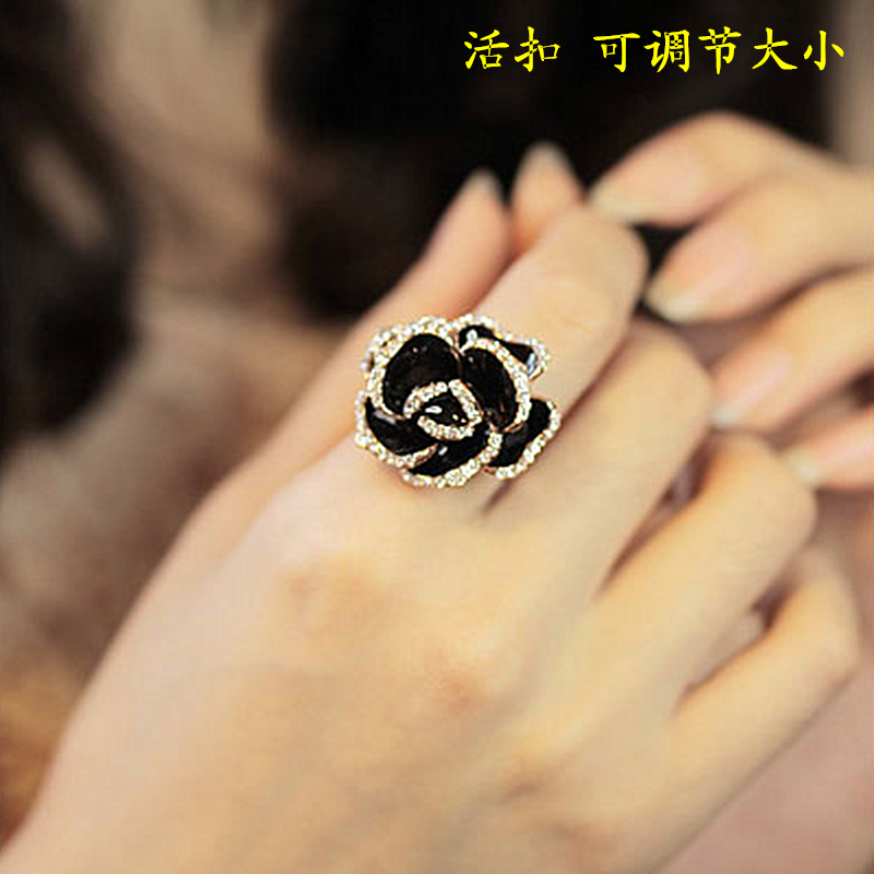 女日韩版时尚简约个性学生潮人气质钻玫瑰花朵开口夸张食指戒指环