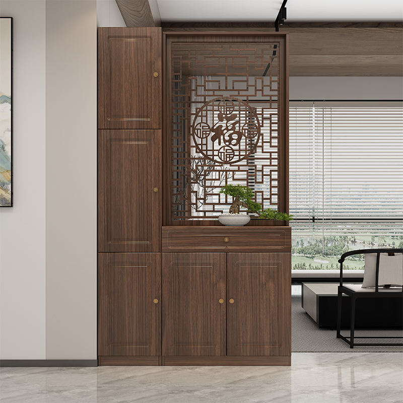 新中式玄关柜客厅隔断柜现代简约酒柜置物架入户屏风柜实木装饰柜