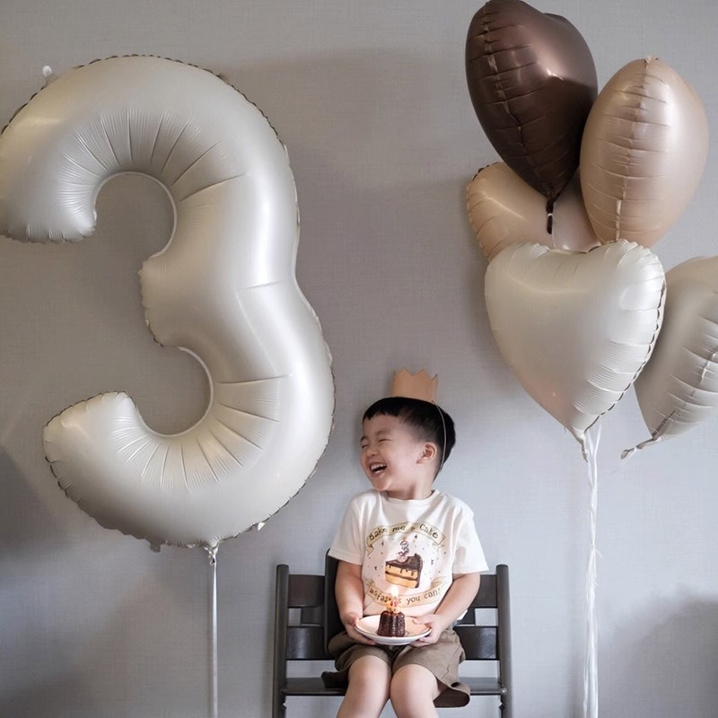 奶油色生日数字焦糖气球男女孩儿童宝宝ins拍照派对装饰场景布置