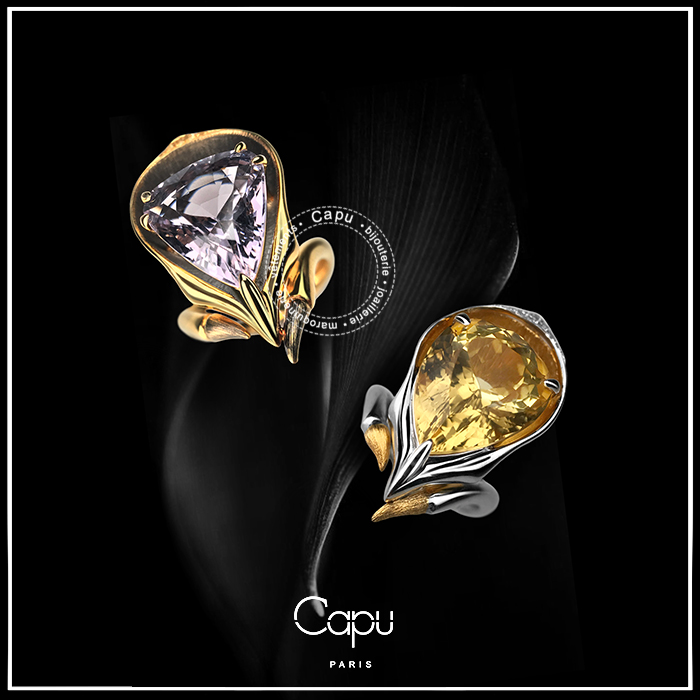 Capu 原创珠宝设计 18K金金属灰尖晶石金色绿柱石戒指女定制个性